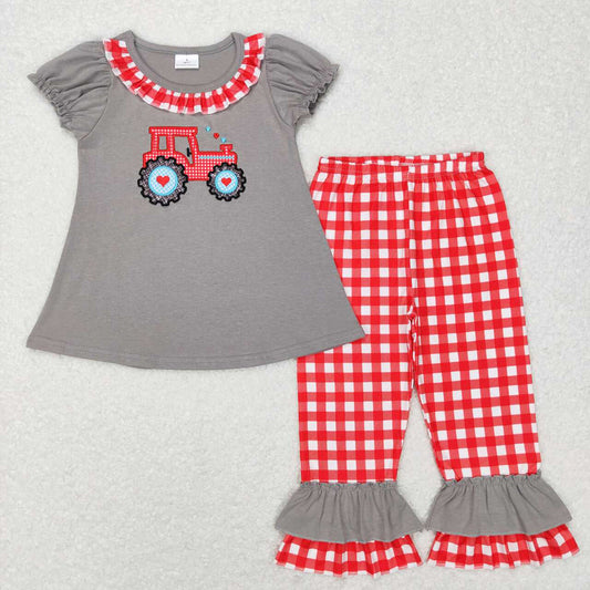 Baby Girls Valentines Tractor Tunic Ruffle Pants Clothing Sets