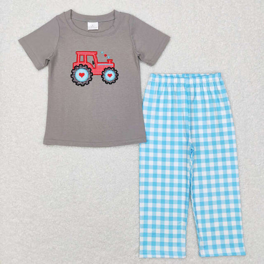 Baby Girls Boys Valentines Tractor Designs Rompers Sibling Clothing Sets