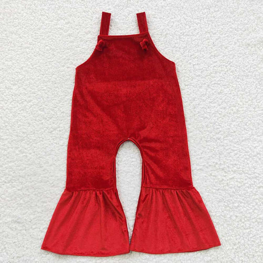 Baby Girls Red Color Velvet Overall Jumpsuits