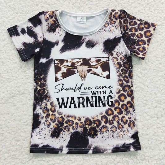 Baby Girls Cow Skull Leopard Short Sleeve Shirts Tops