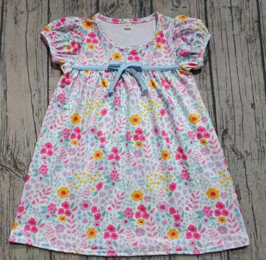 Preorder (moq 5)Baby Girls Short Ruffle Sleeves Floral Knee Length Dresses