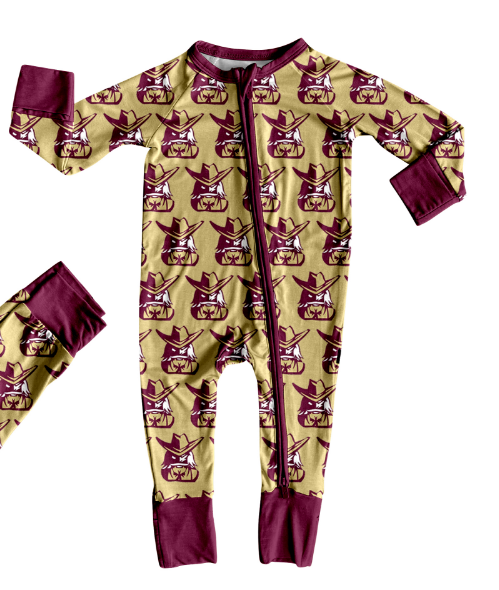 Preorder (moq 8)Baby Boys Colonels Footballs Team Zipper Footie Rompers