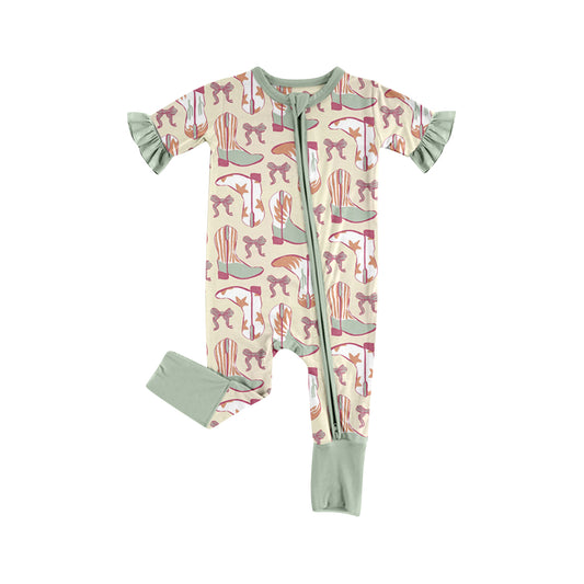 preorder(moq 5) Baby Girls Bows Boots Western Two Way Zip Convertible Rompers