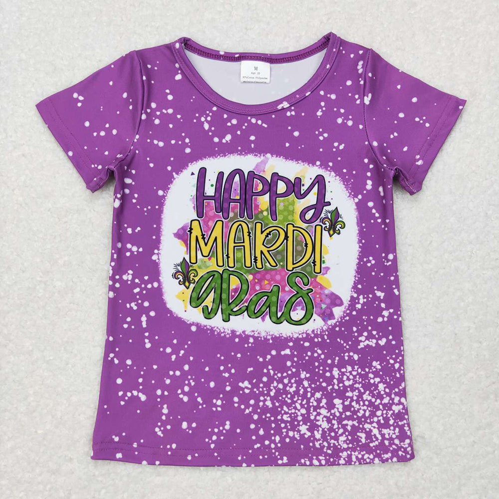 Baby Girls Purple Happy Mardi Gras Short Sleeve Shirt Tops