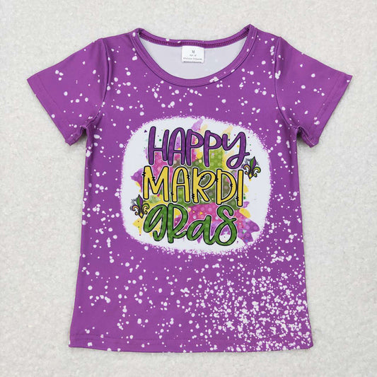 Mommy And Me Mardi Gras Purple Bleached Short Sleeve Tee Shirts Tops