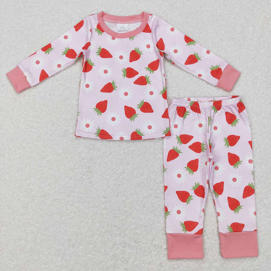 Baby Girls Pink Strawberry Shirt Pants Pajamas Clothes Sets