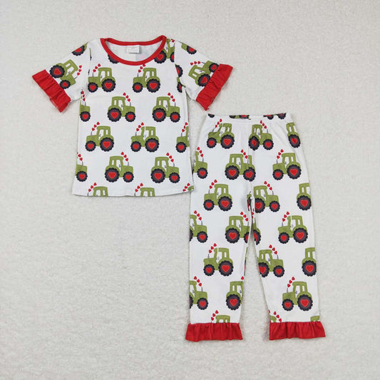 Baby Girls Valentines Hearts Tractors Shirt Pants Pajamas Clothes Sets