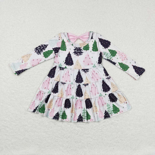 Baby Girls Christmas Tree Long Sleeve Ruffle Knee Length Dresses