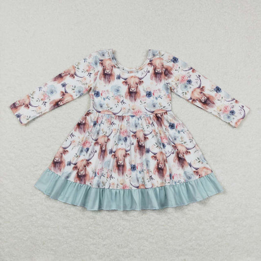 Baby Girls Highland Cows Top Western Knee Length Dresses