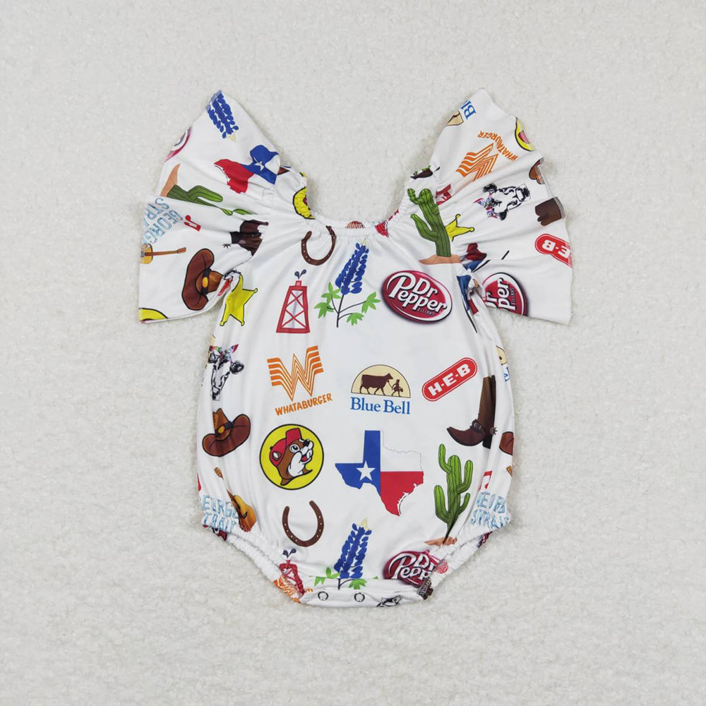 Baby Girls Western Cows Flutter Sleeve Rompers