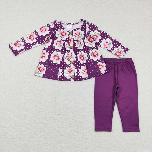 Baby Girls Purple Flowers Pockets Tunic Legging Boutique Clothes Sets