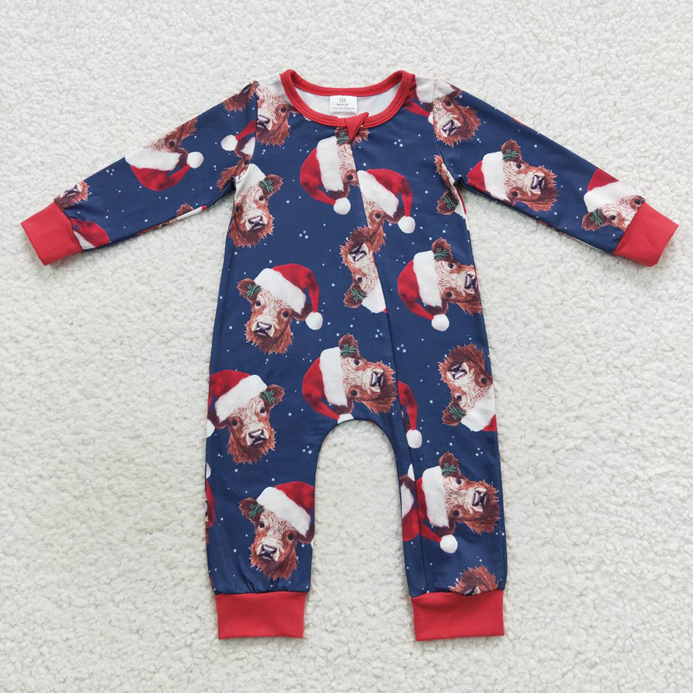 Baby Boys Christmas Highland Cow Long Sleeve Rompers