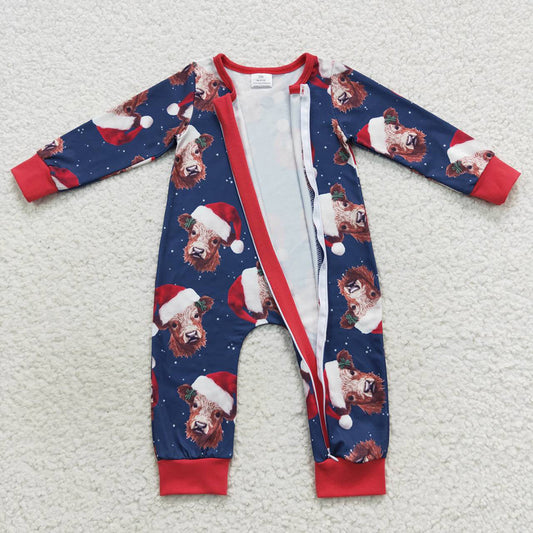 Baby Boys Christmas Highland Cow Long Sleeve Rompers