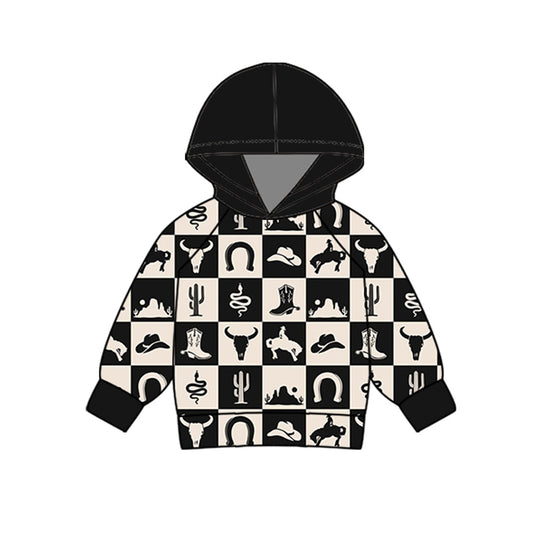 Preorder (moq 5)Baby Boys Cowboy Western Black Hooded Tops