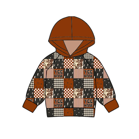 Preorder (moq 5)Baby Boys Brown Yeehaw Western Hooded Tops