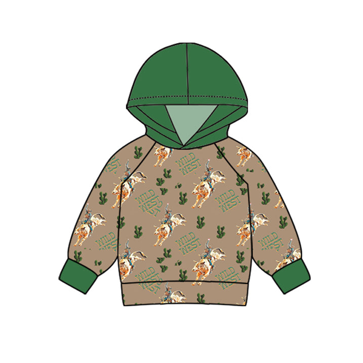 Preorder (moq 5)Baby Boys Green Wild West Western Hooded Tops