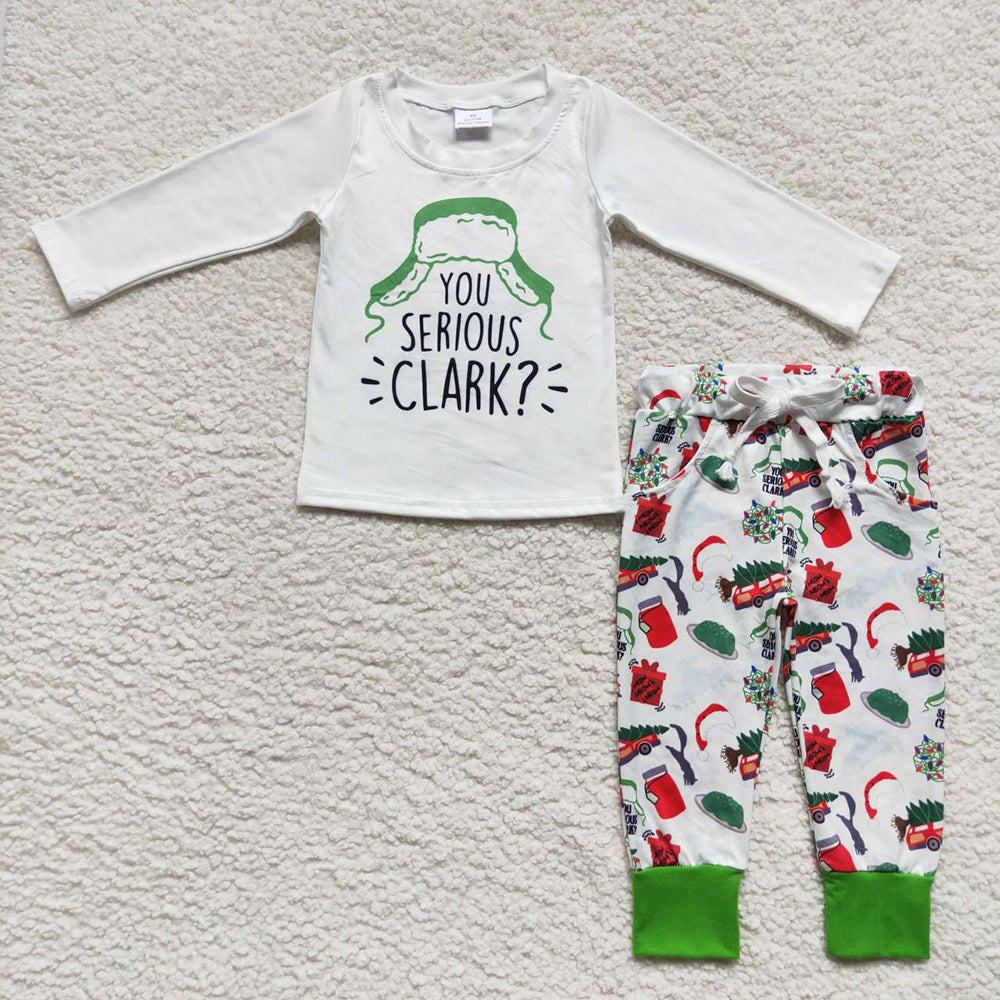 Baby Boys Hats Green Christmas White Top Pajamas Clothes Sets