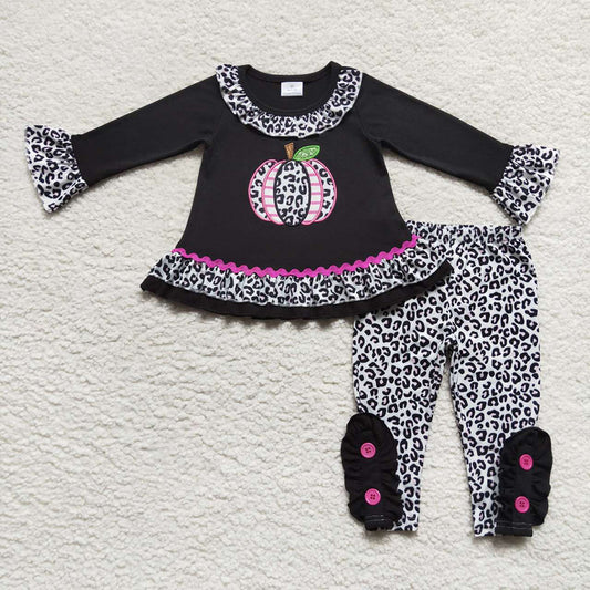Baby Girls Pumpkin Pink Leopard Ruffle Top Pants 2pcs Clothes Sets