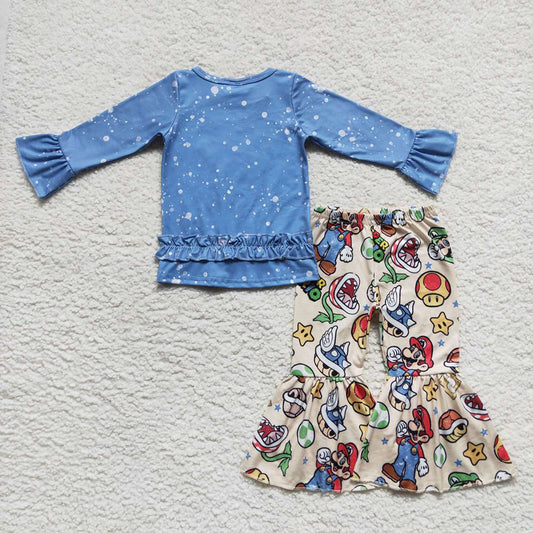 Baby Girls Game Blue Shirt Bell Pants Outfits Clothing Sets