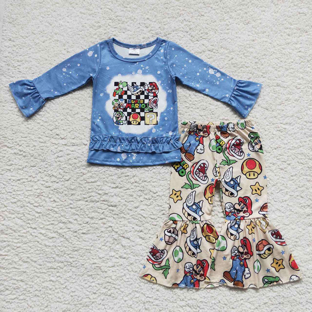 Baby Girls Game Blue Shirt Bell Pants Outfits Clothing Sets