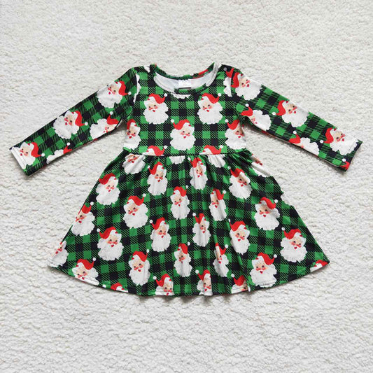 Baby Girls Christmas Green Plaid Santa Knee Length Dresses