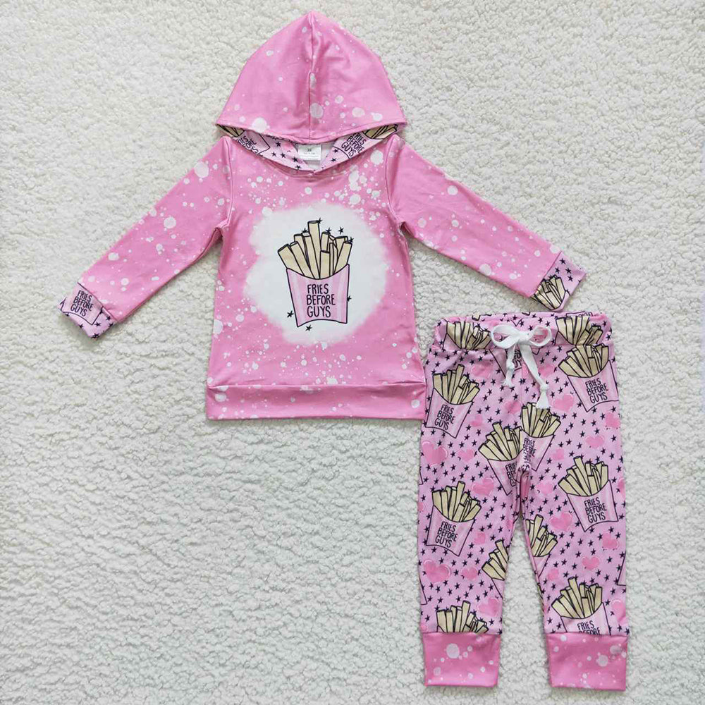 Baby Girls Pink Valentines Chips Hooded Tops Pants Clothes Sets