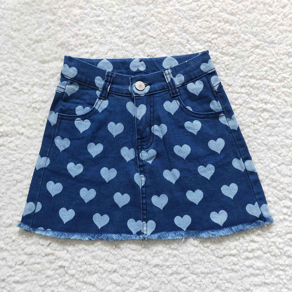 Baby Girls Hearts Summer Valentines Denim Skirts