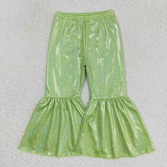 P0189 Baby Girls Green Holographic Spandex Bell Bottom Pants
