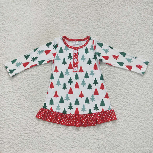 Baby Girls Christmas Tree Long Sleeve Knee Length Dresses
