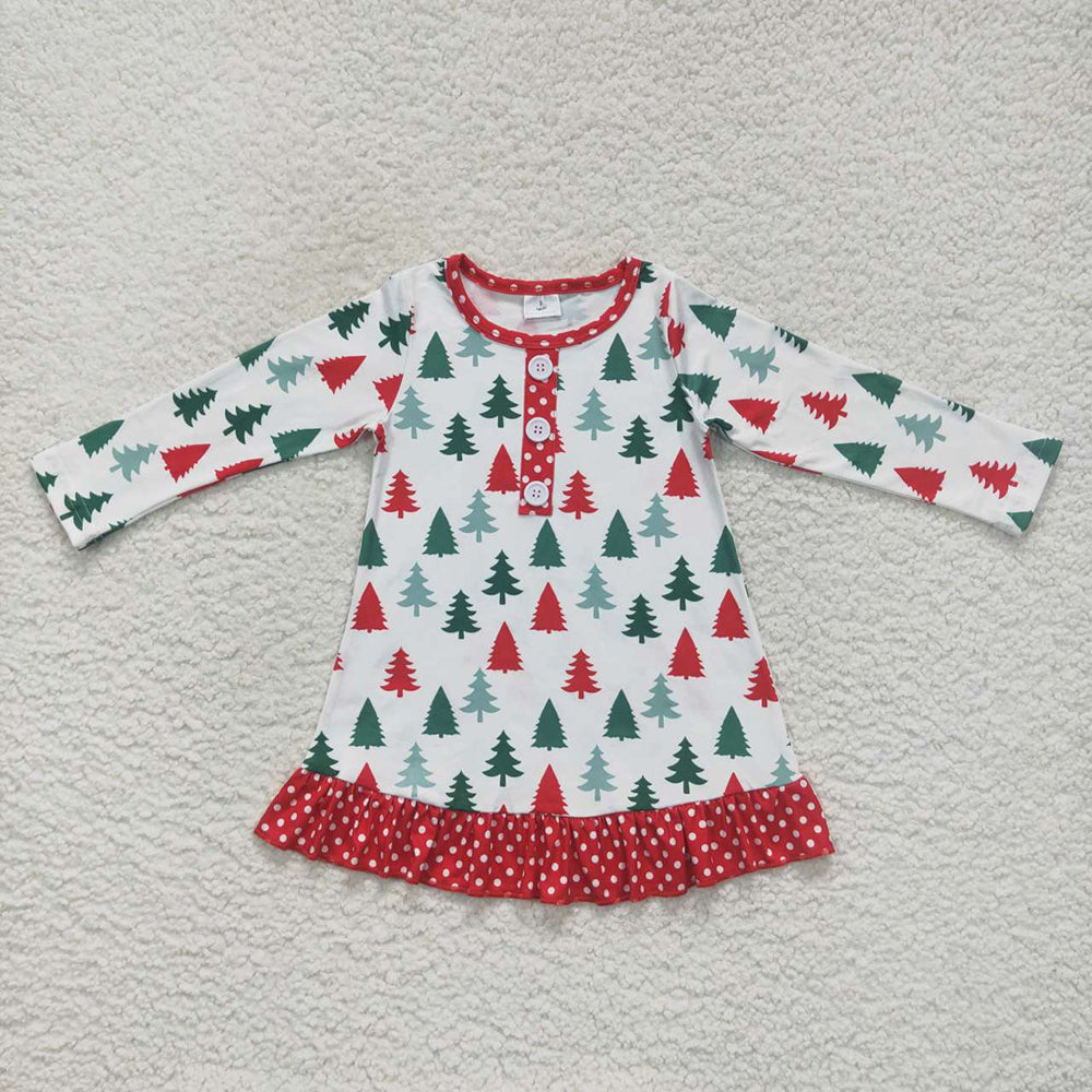 Baby Girls Christmas Tree Long Sleeve Knee Length Dresses