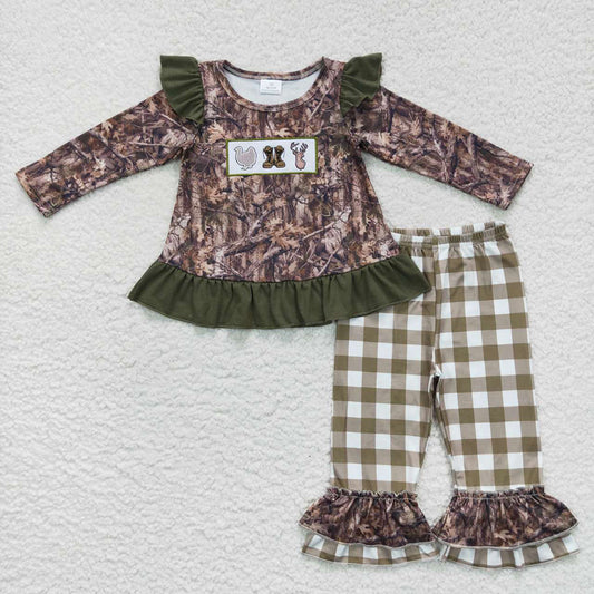 Baby Girls Fall Camo Hunting Turkey Boots Tunic  Ruffle Pants Clothes Sets