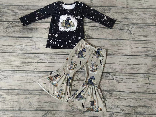 Baby Girls Dog Hunting Long Sleeve Tee Bell Pants Clothing Sets Preorder(moq 5)