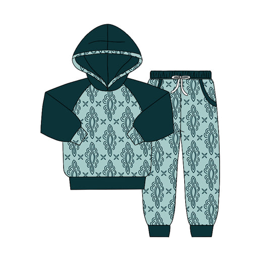 Baby Boys Western Print Hooded Top Pants Clothing Sets preorder(moq 5)