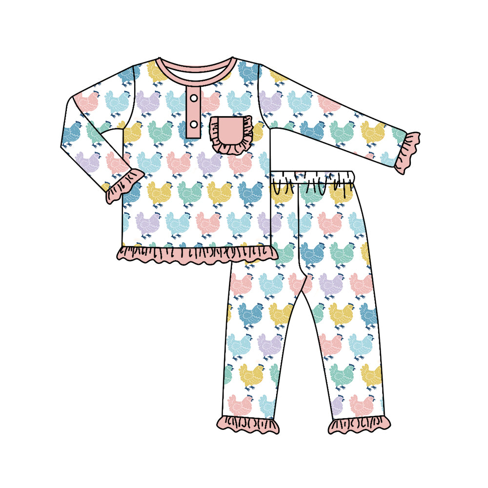 Baby Girls Chicken Farm Top Pants Pajamas Clothing Sets preorder(moq 5)