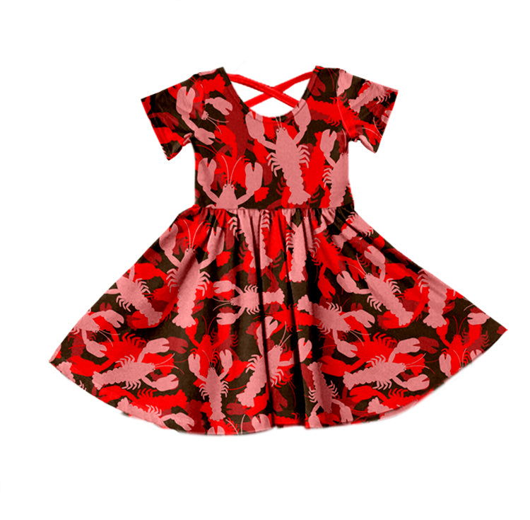 Baby Girls Red Pink Crawfish Knee Length Dresses preorder(moq 5)