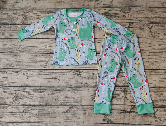 Baby Boys Green Fishing Pocket Top Pants Pajamas Clothes Sets