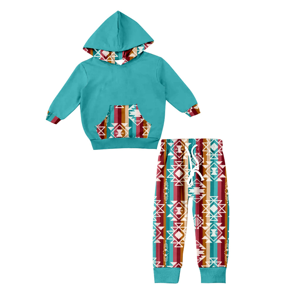 Baby Boys Western Hooded Shirts Top Aztec Pants Clothes Sets preorder(moq 5)