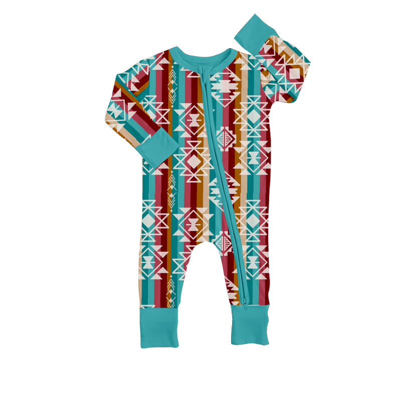 Baby Boys Western Aztec Zip Long Sleeve Rompers preorder(moq 5)