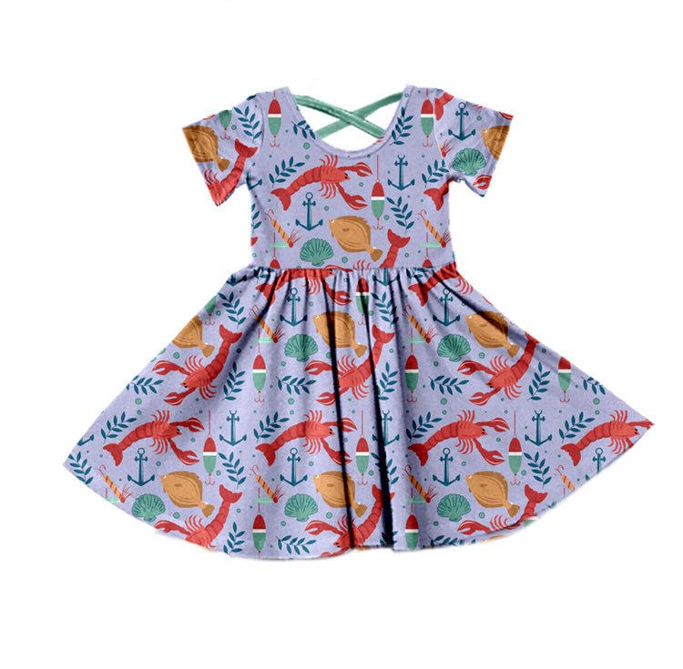 Baby Girls Crawfish Fishing Knee Length Dresses preorder(moq 5)