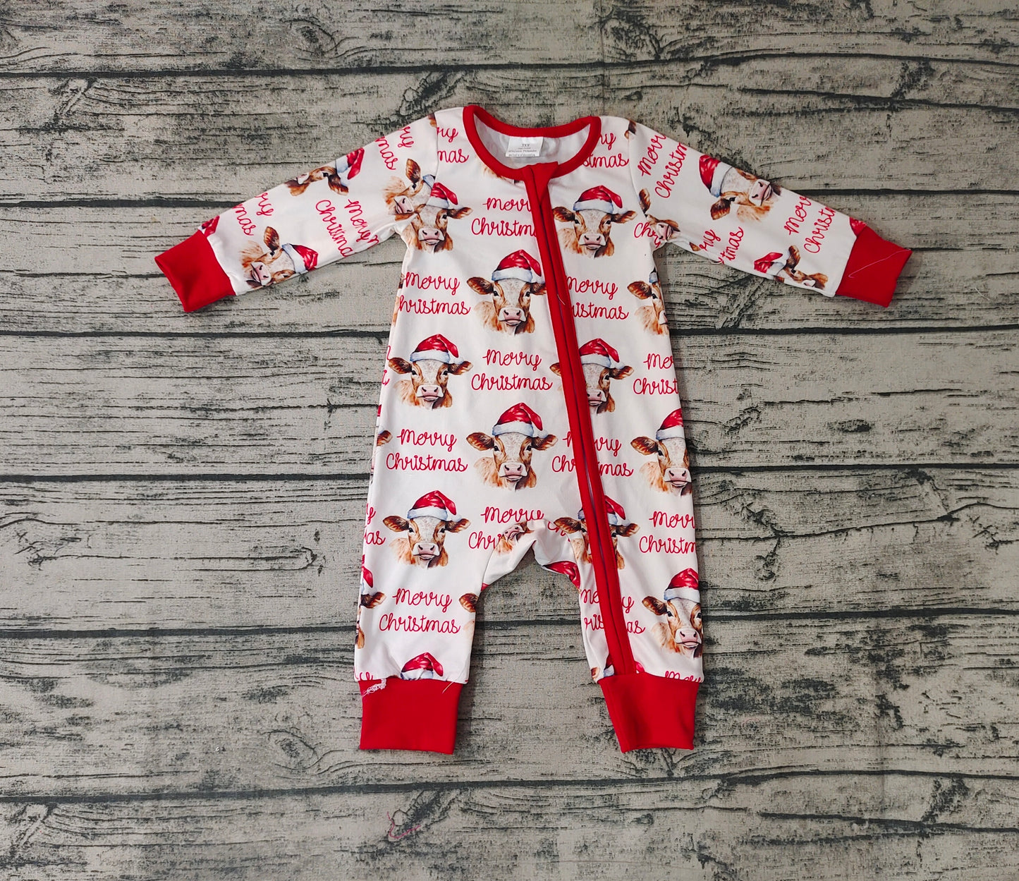 Baby Infant Kids Merry Christmas Highland Cow Zip Rompers