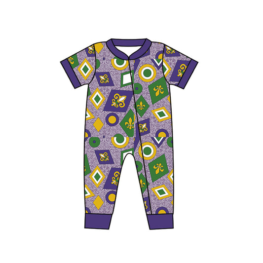 Baby Boys Mardi Gras Zip Short Sleeve Rompers preorder(moq 5)