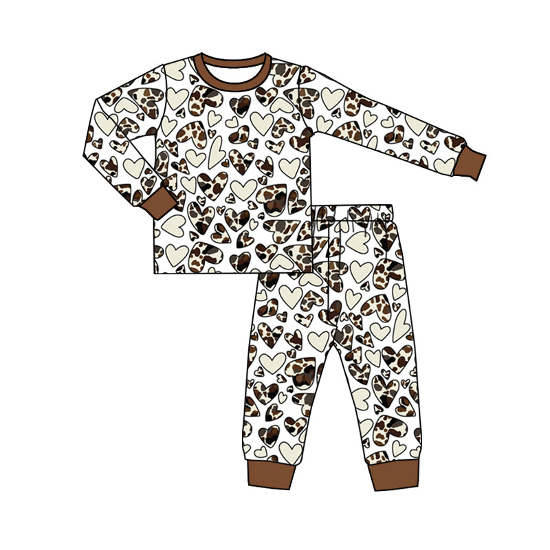 Baby Girls Brown Shirts Top Cow Hearts Pajamas Clothes Sets preorder(moq 5)