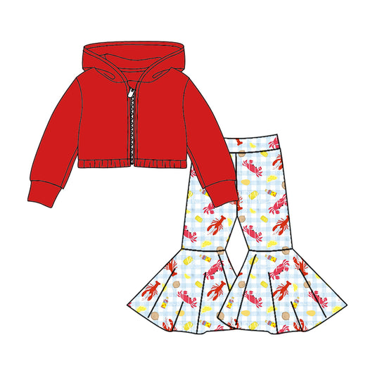 Baby Girls Hooded Top Plaid Crawfish Bell Pants Clothes Sets preorder(moq 5)