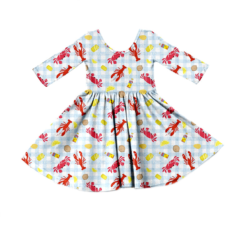 Baby Girls Blue Plaid Crawfish Knee Length Dresses preorder(moq 5)