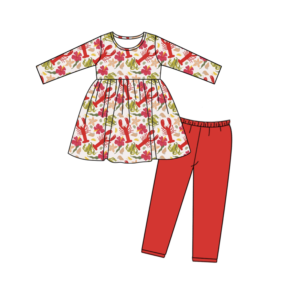 Baby Girls Crawfish Tunic Legging Red Pants Clothes Sets preorder(moq 5)