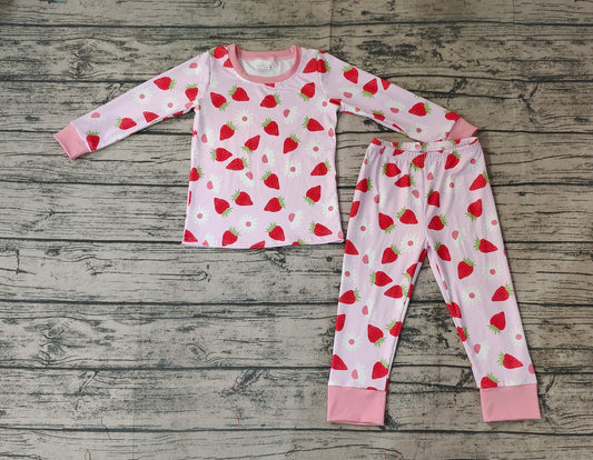 Baby Girls Pink Strawberry Shirt Pants Pajamas Clothes Sets