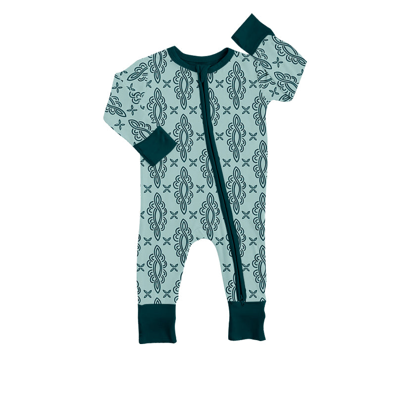 Baby Infant Boys Western Blue Flowers Long Sleeve Rompers preorder(moq 5)