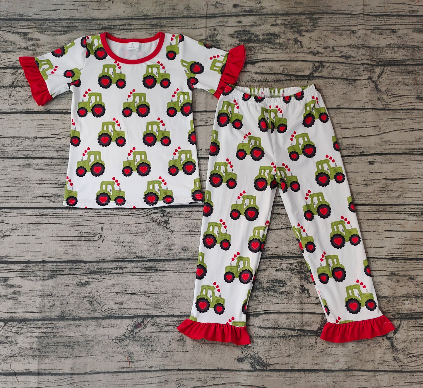 Baby Girls Valentines Hearts Tractors Shirt Pants Pajamas Clothes Sets