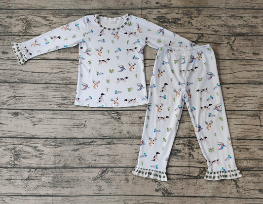 Baby Girls Duck Dog Hunting Top Pants Pajamas Clothes Sets