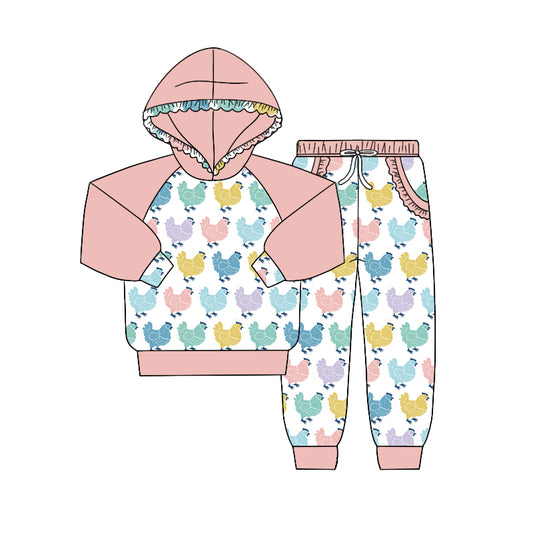 Baby Girls Chicken Farm Hooded Top Pants Clothing Sets preorder(moq 5)